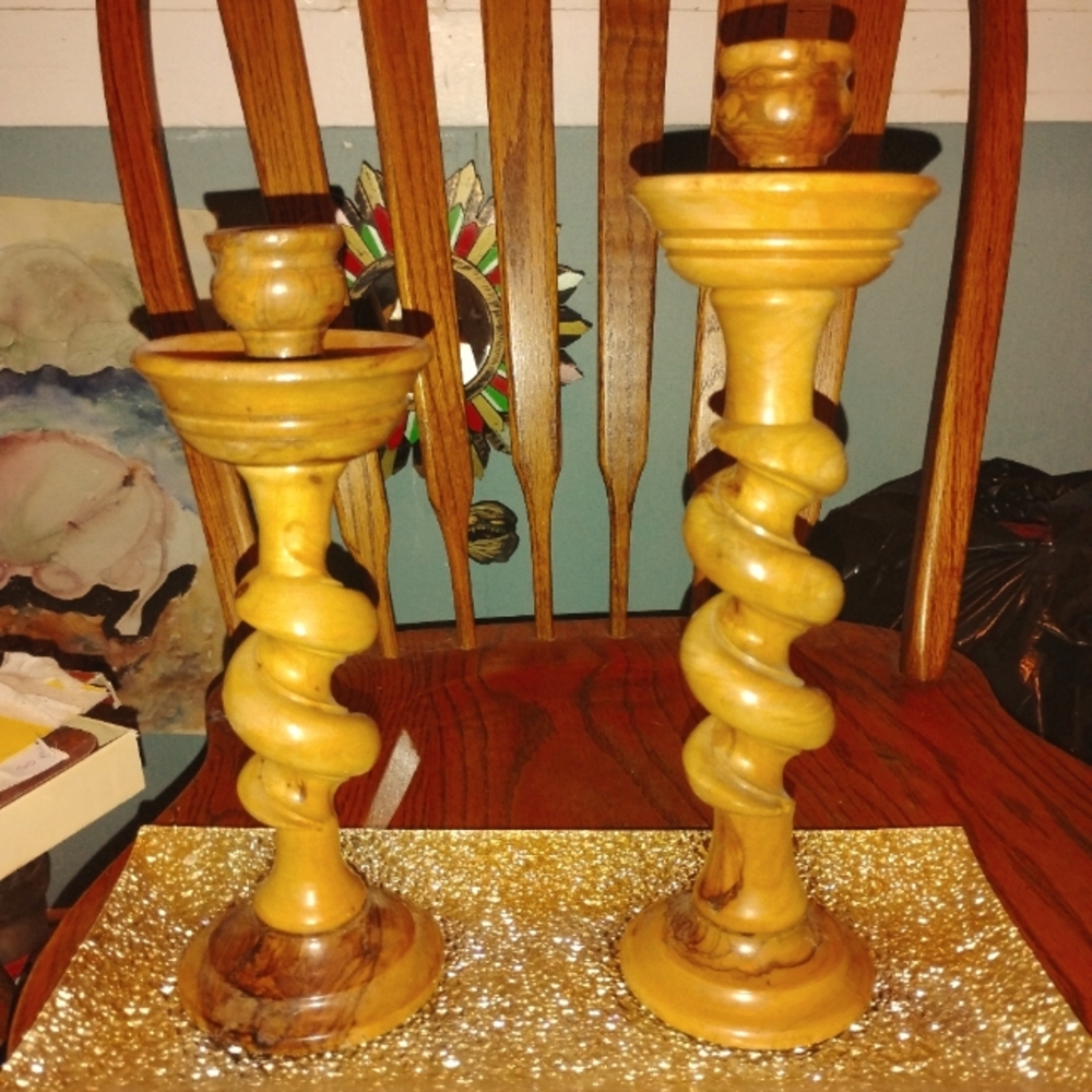 Vintage speak wood candle stick holders( set of 2)